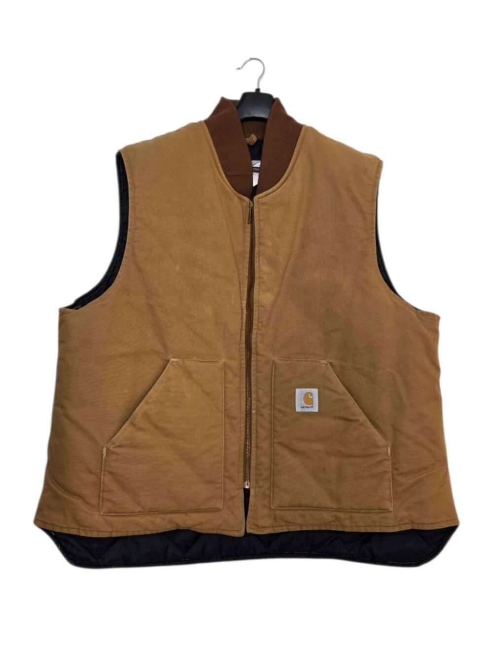 Vintage Carhartt Duck Vest Men's 3XL Tan Canvas Quilted Lined 90s Workwear